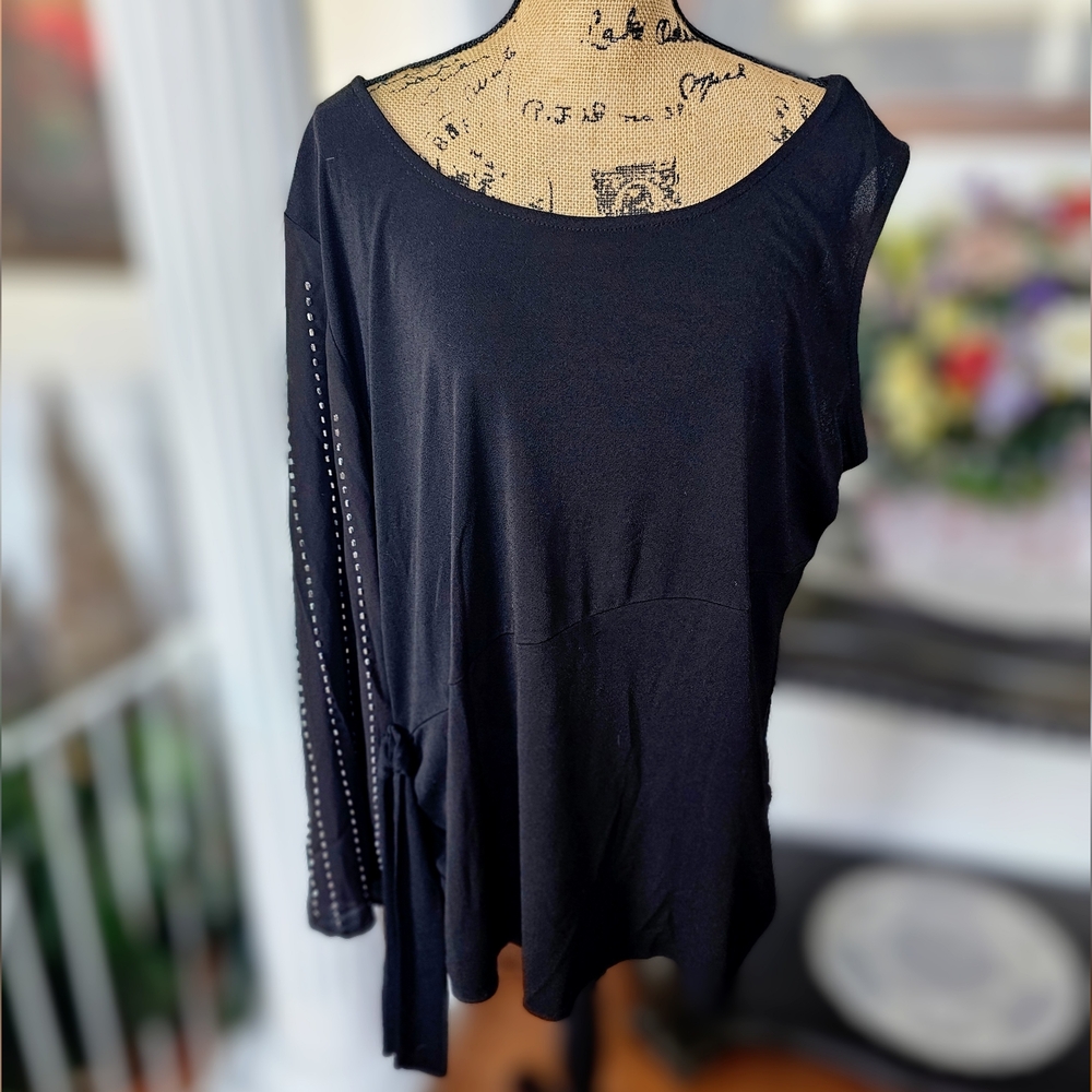 Black Asymmetrical Embellished Sleeve Top